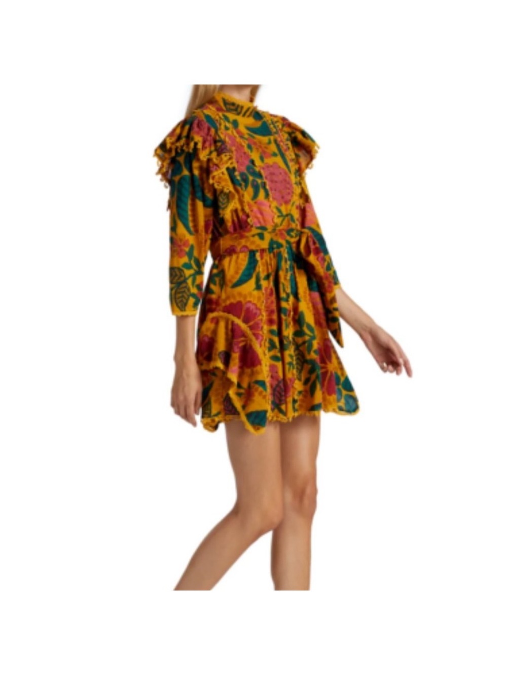NWT FARM Rio Flowerdoscopic Yellow Mini Dress size small - Picture 5 of 12
